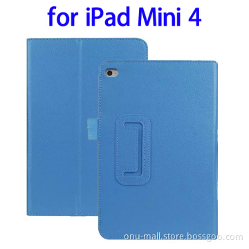 New design 2 Folding Litchi Texture case cover for iPad Mini 4 tablet case